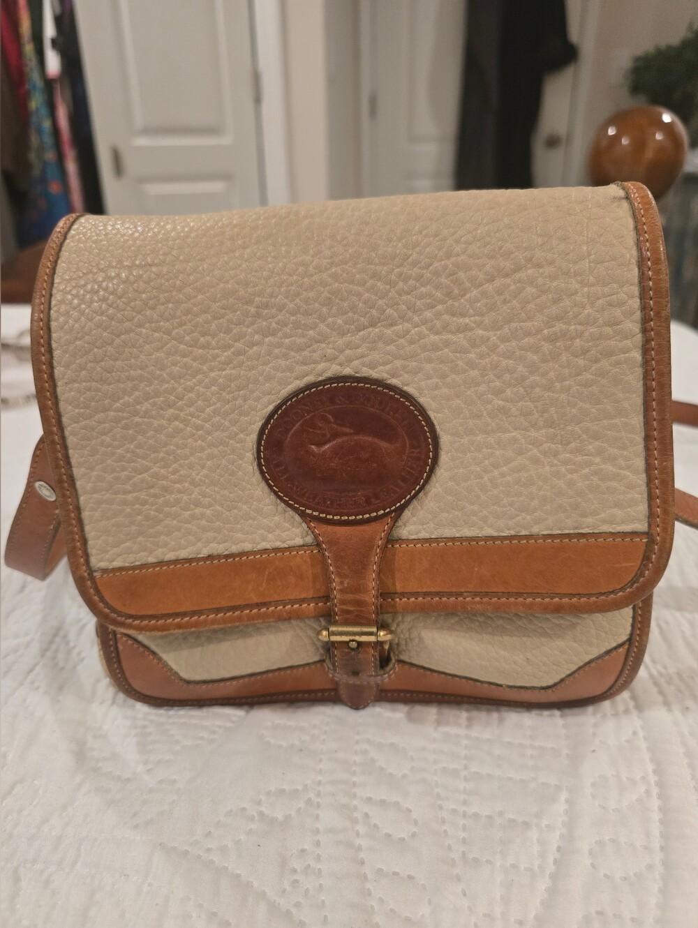 Vintage Dooney & Bourke Surrey All-Weather Leather Crossbody Bag Bone Tan